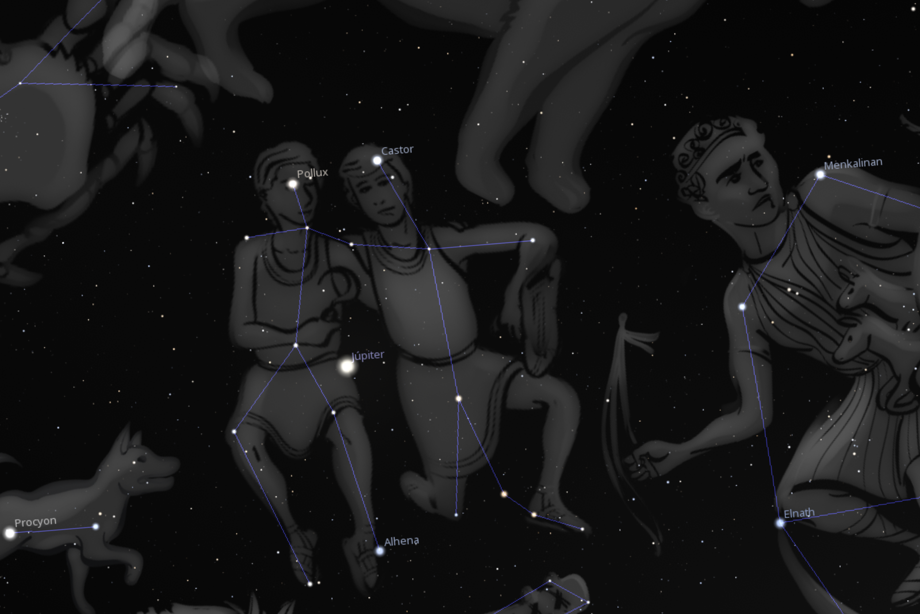 Stellarium reference view of the observed field